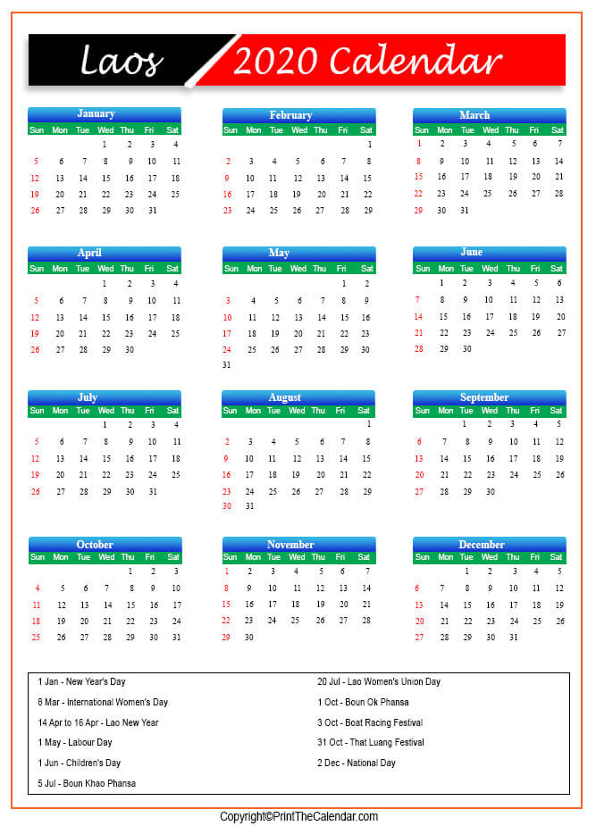 Laos Public Holidays 2020